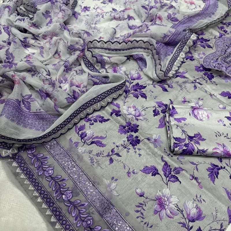 AFROZEH PATCHES with 4 Side Lace Chiffon Dupatta